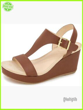 Espadrille Wedge Sandals with T-Strap and Buckle Closure